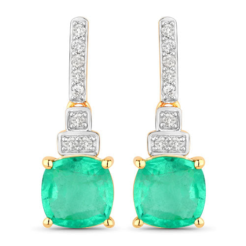 2.72 Carat Genuine Ethiopian Emerald and White Diamond 14K Yellow Gold Earrings by Bids.com