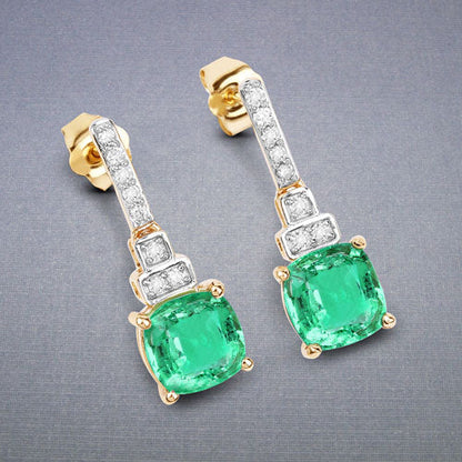 2.72 Carat Genuine Ethiopian Emerald and White Diamond 14K Yellow Gold Earrings by Bids.com