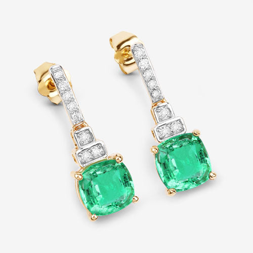 2.72 Carat Genuine Ethiopian Emerald and White Diamond 14K Yellow Gold Earrings by Bids.com