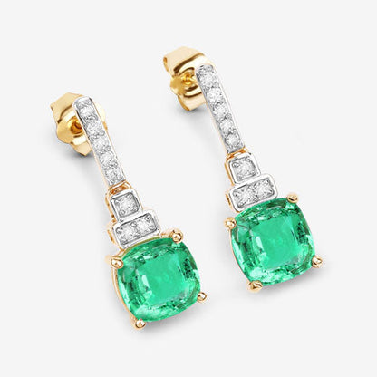 2.72 Carat Genuine Ethiopian Emerald and White Diamond 14K Yellow Gold Earrings by Bids.com
