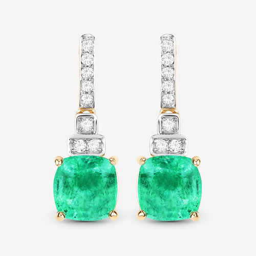 2.72 Carat Genuine Ethiopian Emerald and White Diamond 14K Yellow Gold Earrings by Bids.com
