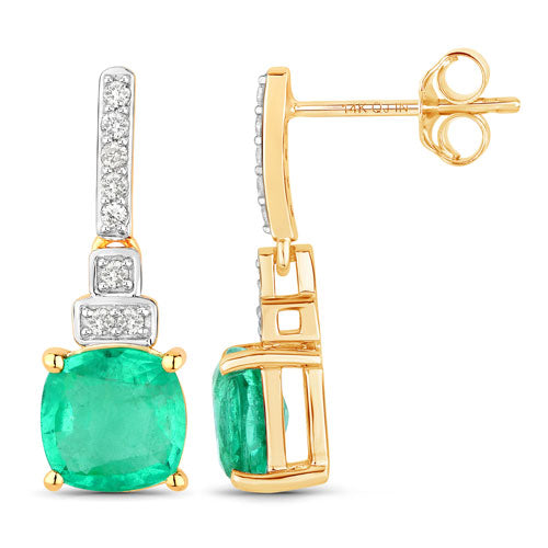 2.72 Carat Genuine Ethiopian Emerald and White Diamond 14K Yellow Gold Earrings by Bids.com