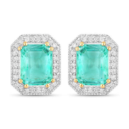 2.99 Carat Genuine Ethiopian Emerald and White Diamond 14K Yellow Gold Earrings by Bids.com