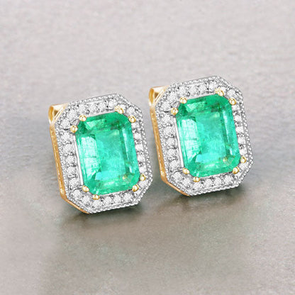 2.99 Carat Genuine Ethiopian Emerald and White Diamond 14K Yellow Gold Earrings by Bids.com