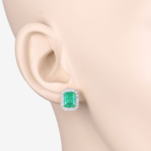 2.99 Carat Genuine Ethiopian Emerald and White Diamond 14K Yellow Gold Earrings by Bids.com