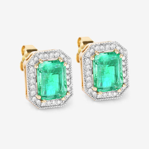 2.99 Carat Genuine Ethiopian Emerald and White Diamond 14K Yellow Gold Earrings by Bids.com