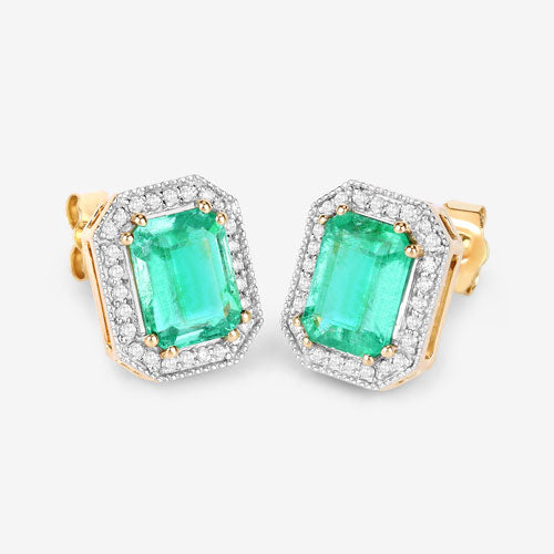 2.99 Carat Genuine Ethiopian Emerald and White Diamond 14K Yellow Gold Earrings by Bids.com