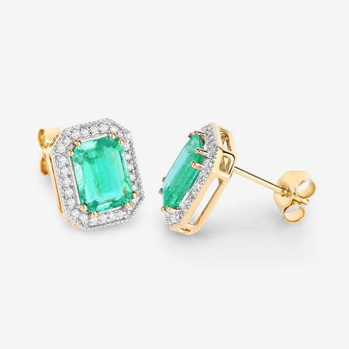 2.99 Carat Genuine Ethiopian Emerald and White Diamond 14K Yellow Gold Earrings by Bids.com