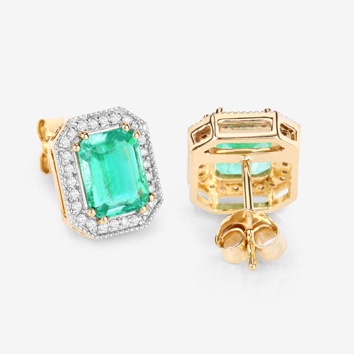 2.99 Carat Genuine Ethiopian Emerald and White Diamond 14K Yellow Gold Earrings by Bids.com