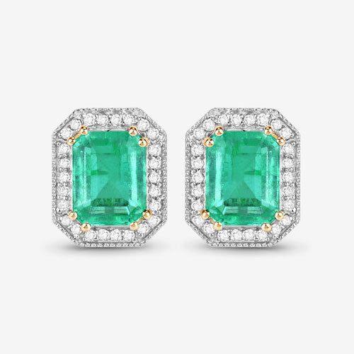 2.99 Carat Genuine Ethiopian Emerald and White Diamond 14K Yellow Gold Earrings by Bids.com