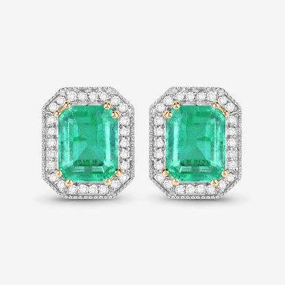2.99 Carat Genuine Ethiopian Emerald and White Diamond 14K Yellow Gold Earrings by Bids.com