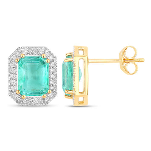 2.99 Carat Genuine Ethiopian Emerald and White Diamond 14K Yellow Gold Earrings by Bids.com