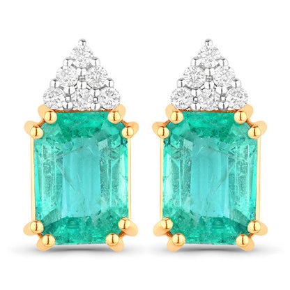 2.87 Carat Genuine Ethiopian Emerald and White Diamond 14K Yellow Gold Earrings by Bids.com