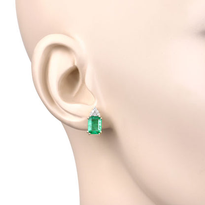 2.87 Carat Genuine Ethiopian Emerald and White Diamond 14K Yellow Gold Earrings by Bids.com