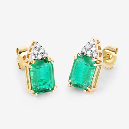 2.87 Carat Genuine Ethiopian Emerald and White Diamond 14K Yellow Gold Earrings by Bids.com