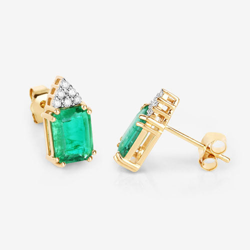 2.87 Carat Genuine Ethiopian Emerald and White Diamond 14K Yellow Gold Earrings by Bids.com