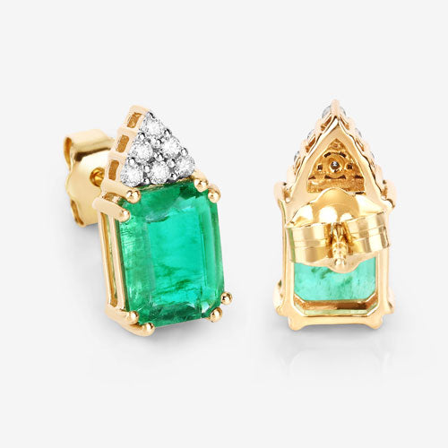 2.87 Carat Genuine Ethiopian Emerald and White Diamond 14K Yellow Gold Earrings by Bids.com