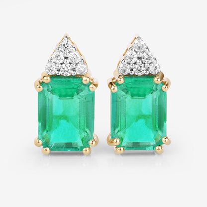 2.87 Carat Genuine Ethiopian Emerald and White Diamond 14K Yellow Gold Earrings by Bids.com