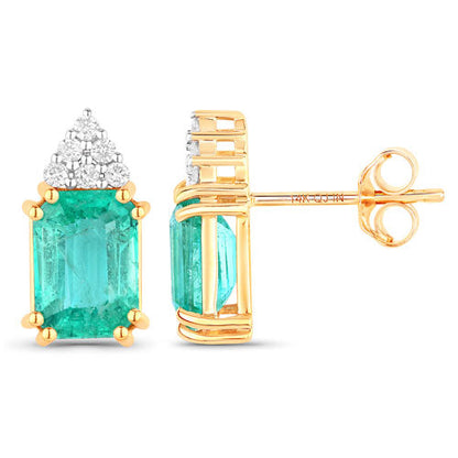2.87 Carat Genuine Ethiopian Emerald and White Diamond 14K Yellow Gold Earrings by Bids.com