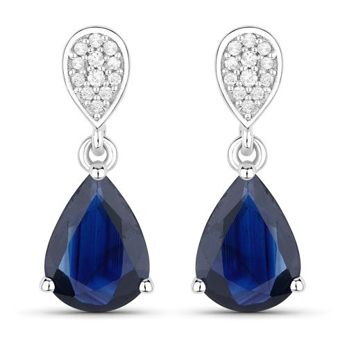 2.76 Carat Genuine Blue Sapphire and White Diamond 10K White Gold Earrings by Bids.com