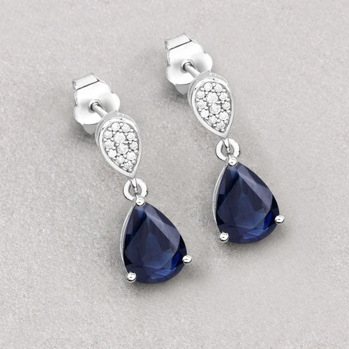 2.76 Carat Genuine Blue Sapphire and White Diamond 10K White Gold Earrings by Bids.com