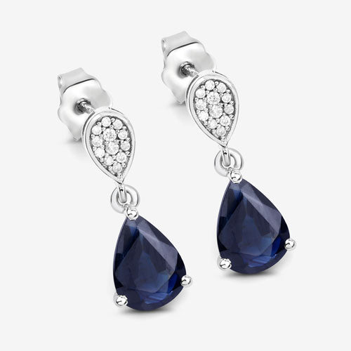 2.76 Carat Genuine Blue Sapphire and White Diamond 10K White Gold Earrings by Bids.com