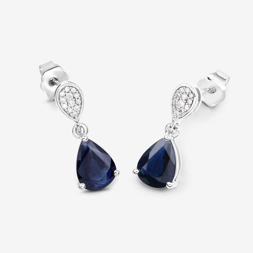 2.76 Carat Genuine Blue Sapphire and White Diamond 10K White Gold Earrings by Bids.com