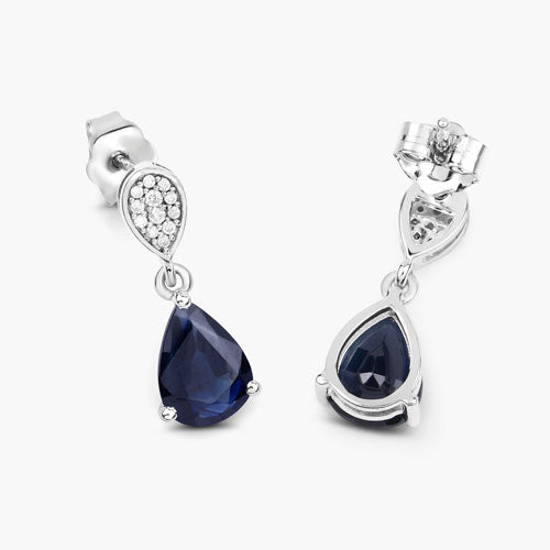 2.76 Carat Genuine Blue Sapphire and White Diamond 10K White Gold Earrings by Bids.com