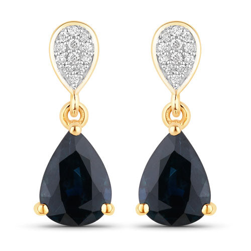 2.76 Carat Genuine Blue Sapphire and White Diamond 10K Yellow Gold Earrings by Bids.com
