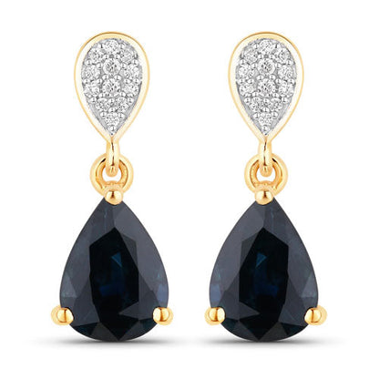 2.76 Carat Genuine Blue Sapphire and White Diamond 10K Yellow Gold Earrings by Bids.com