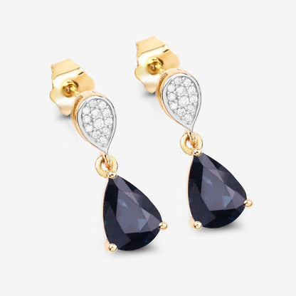 2.76 Carat Genuine Blue Sapphire and White Diamond 10K Yellow Gold Earrings by Bids.com