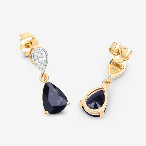 2.76 Carat Genuine Blue Sapphire and White Diamond 10K Yellow Gold Earrings by Bids.com
