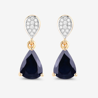 2.76 Carat Genuine Blue Sapphire and White Diamond 10K Yellow Gold Earrings by Bids.com