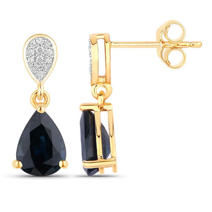 2.76 Carat Genuine Blue Sapphire and White Diamond 10K Yellow Gold Earrings by Bids.com