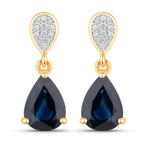 2.76 Carat Genuine Blue Sapphire and White Diamond 14K Yellow Gold Earrings by Bids.com