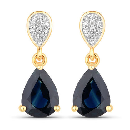 2.76 Carat Genuine Blue Sapphire and White Diamond 14K Yellow Gold Earrings by Bids.com
