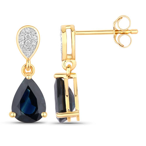 2.76 Carat Genuine Blue Sapphire and White Diamond 14K Yellow Gold Earrings by Bids.com