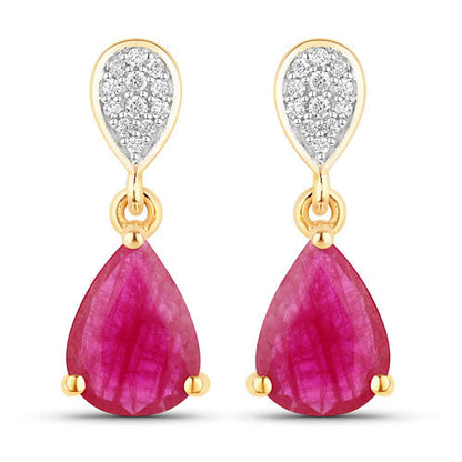 2.46 Carat Genuine Ruby and White Diamond 10K Yellow Gold Earrings by Bids.com