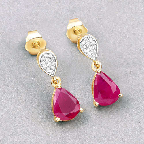 2.46 Carat Genuine Ruby and White Diamond 10K Yellow Gold Earrings by Bids.com