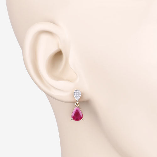 2.46 Carat Genuine Ruby and White Diamond 10K Yellow Gold Earrings by Bids.com