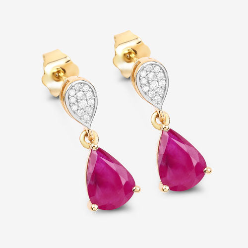 2.46 Carat Genuine Ruby and White Diamond 10K Yellow Gold Earrings by Bids.com