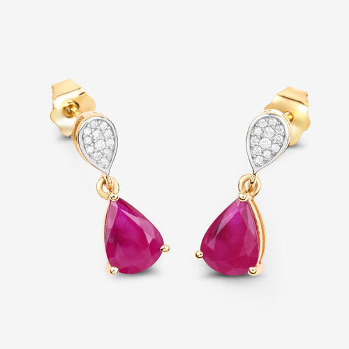2.46 Carat Genuine Ruby and White Diamond 10K Yellow Gold Earrings by Bids.com