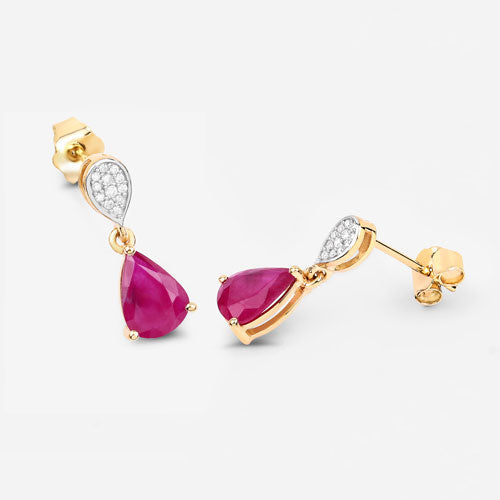 2.46 Carat Genuine Ruby and White Diamond 10K Yellow Gold Earrings by Bids.com