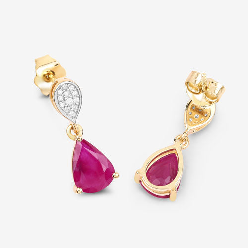 2.46 Carat Genuine Ruby and White Diamond 10K Yellow Gold Earrings by Bids.com