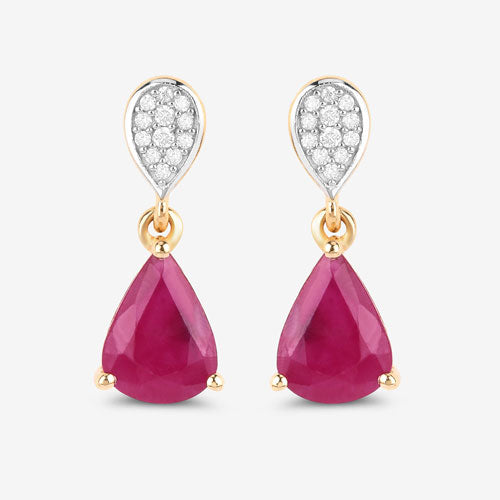 2.46 Carat Genuine Ruby and White Diamond 10K Yellow Gold Earrings by Bids.com