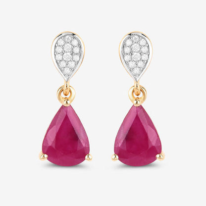 2.46 Carat Genuine Ruby and White Diamond 10K Yellow Gold Earrings by Bids.com