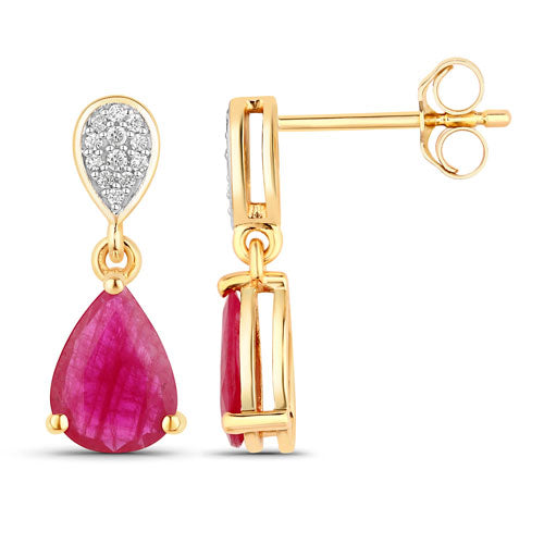 2.46 Carat Genuine Ruby and White Diamond 10K Yellow Gold Earrings by Bids.com