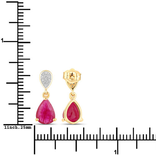 2.46 Carat Genuine Ruby and White Diamond 10K Yellow Gold Earrings by Bids.com