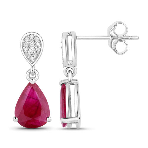 2.46 Carat Genuine Ruby and White Diamond 14K White Gold Earrings by Bids.com
