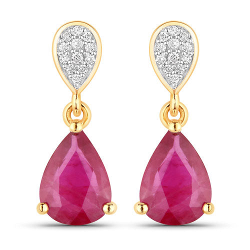 2.46 Carat Genuine Ruby and White Diamond 14K Yellow Gold Earrings by Bids.com